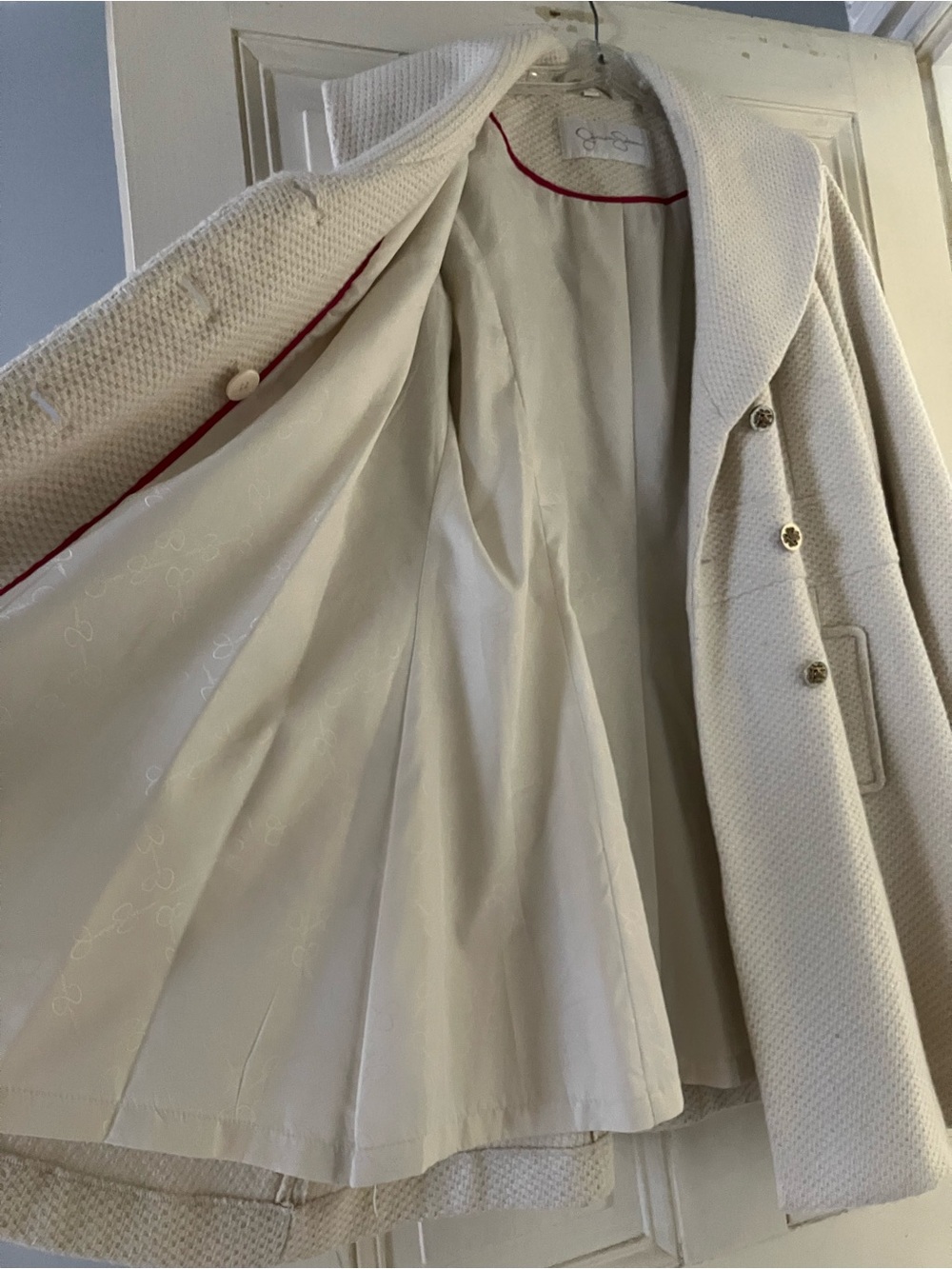 Jessica Simpson Textured Double-Breasted Pea Coat in White Like New - Picture 7 of 10